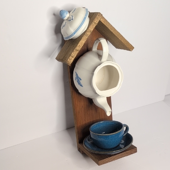 Rustic Wooden Handmade Bird Feeder Blue View - Picture 3 of 16